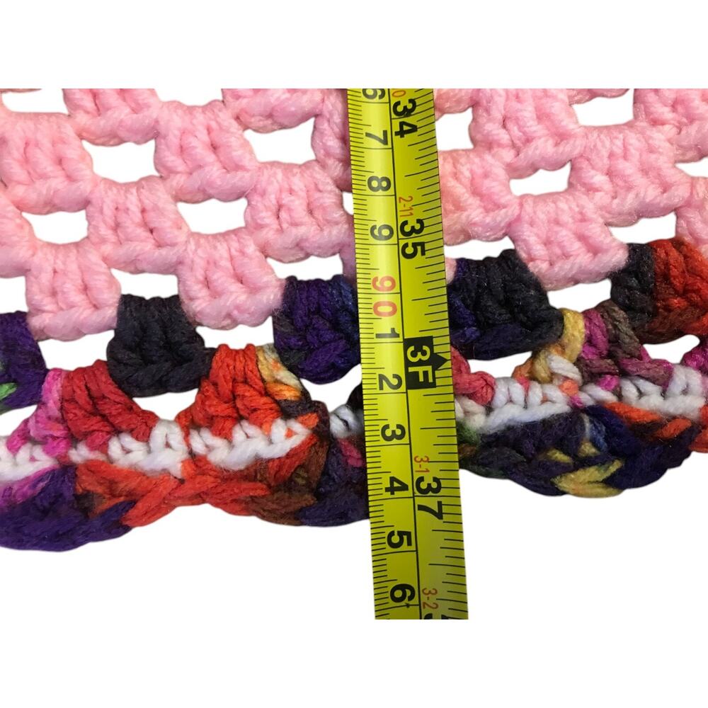 Handmade Crochet Knit Afghan Throw Blanket Granny Multicolor Square Vintage - Picture 3 of 5